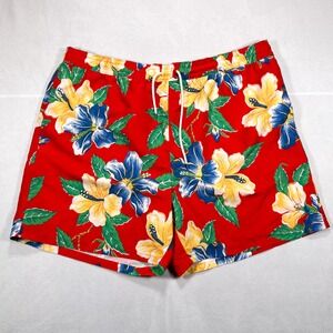 POLO RALPH LAUREN‎ Men's 2XB Floral Red Hawaiian Print Mesh-Lined Swim Trunks